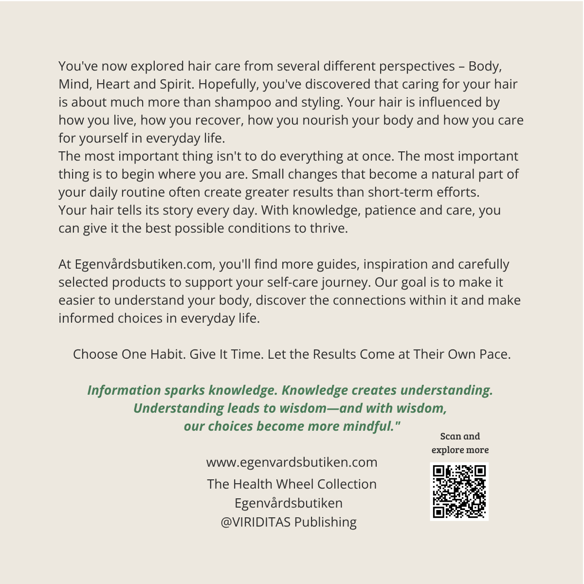 Your Guide – Real Hair Care, back cover with QR code to The Health Wheel Collection.