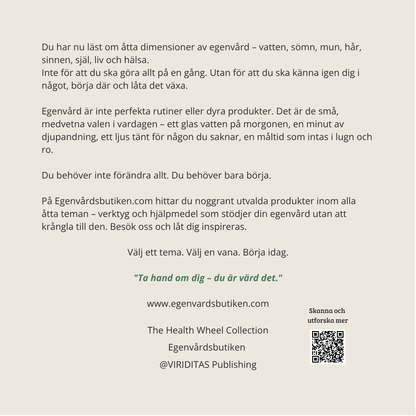 Din Guide – Egenvård på riktigt, baksida med QR-kod till The Health Wheel Collection.
