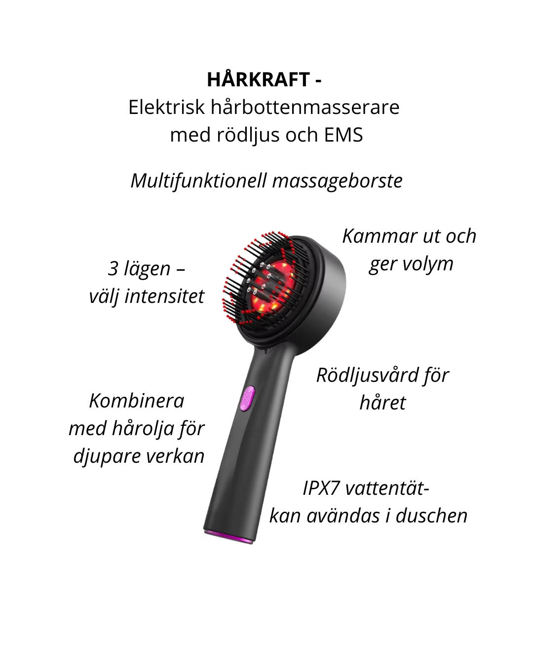 HÅRKRAFT – Elektrisk hårbottenmasserare med rödljus och EMS