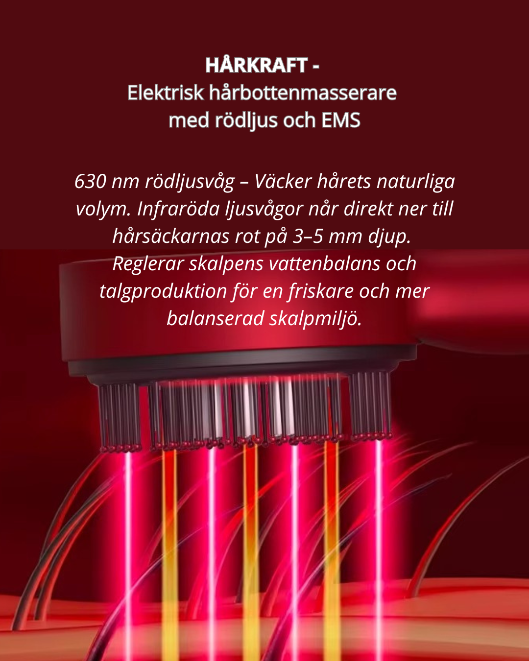 HÅRKRAFT – Elektrisk hårbottenmasserare med rödljus och EMS