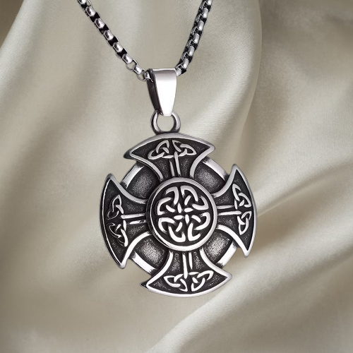 SKÖLDRO – Halsband med vikingakors och keltisk knut (unisex)