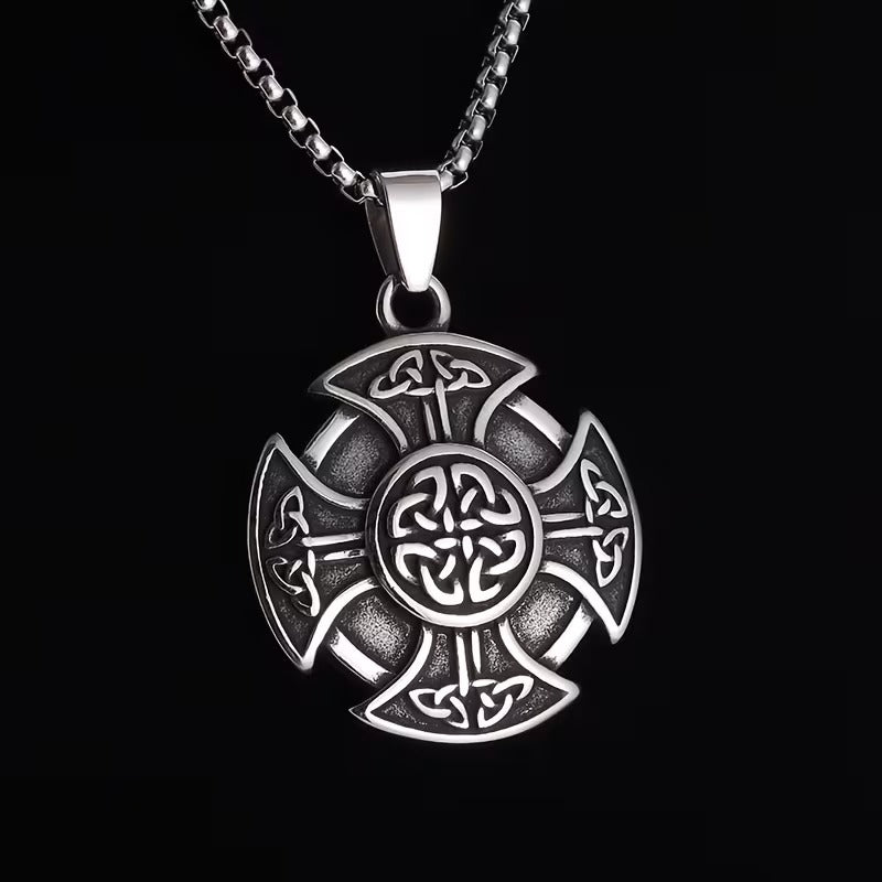 SKÖLDRO – Halsband med vikingakors och keltisk knut (unisex)