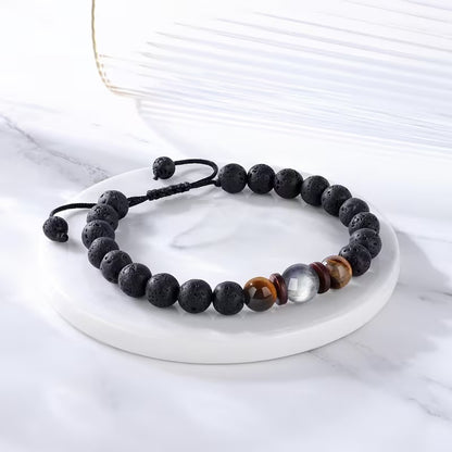 VÄGKRAFT armband med svarta pärlor tigeröga och månsten för män