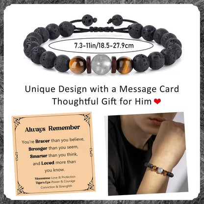 VÄGKRAFT- Armband med svarta pärlor, tigeröga och månsten för män